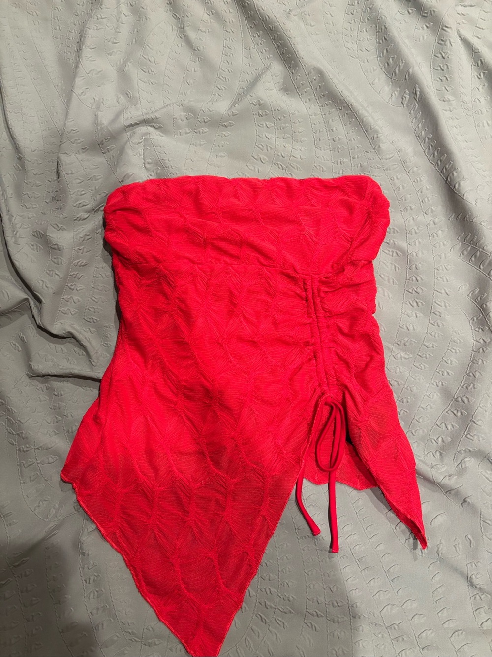 Silence + Noise Strapless Asymmetric Ruched Top in Bright Red
